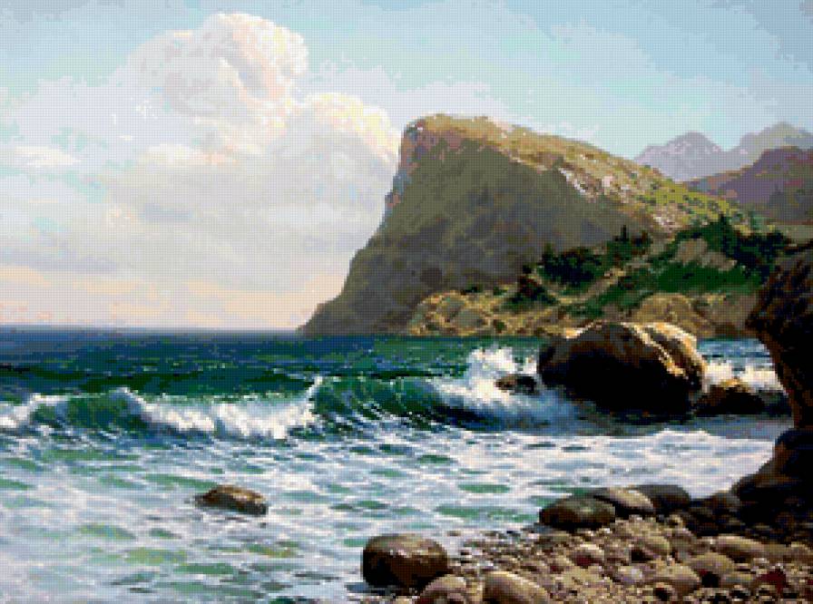 Морской берег - пейзаж, горы, волна, море, берег - предпросмотр