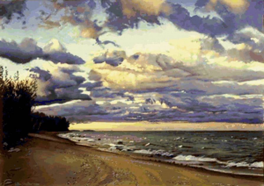 №401394 - пейзаж, берег, море, облака, природа, живопись - предпросмотр