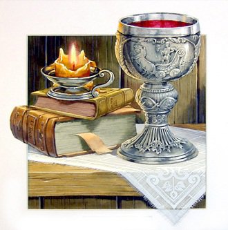 натюрморт - книги, свеча - оригинал