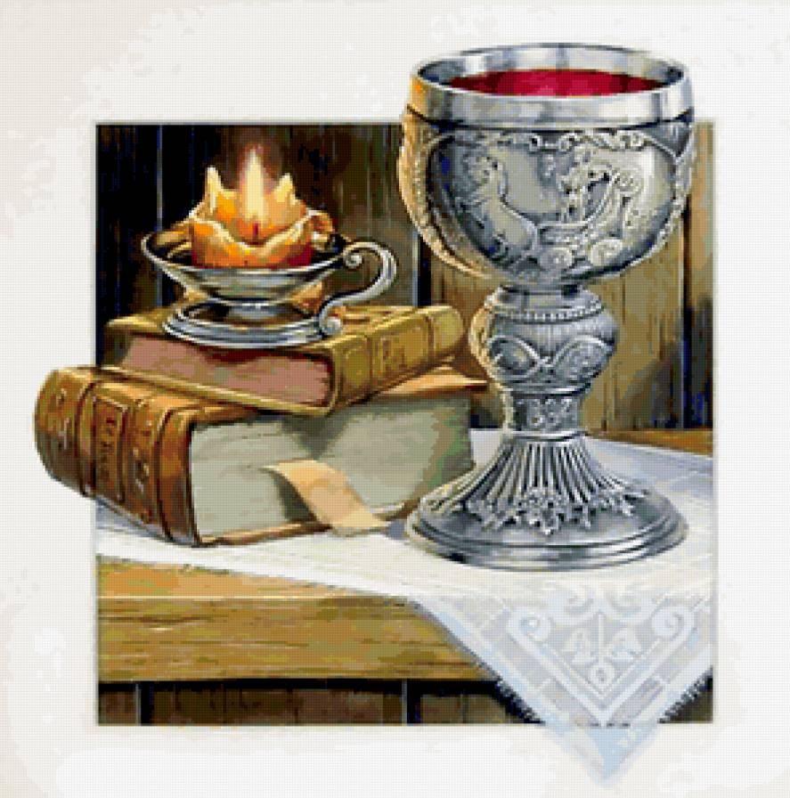 натюрморт - свеча, книги - предпросмотр