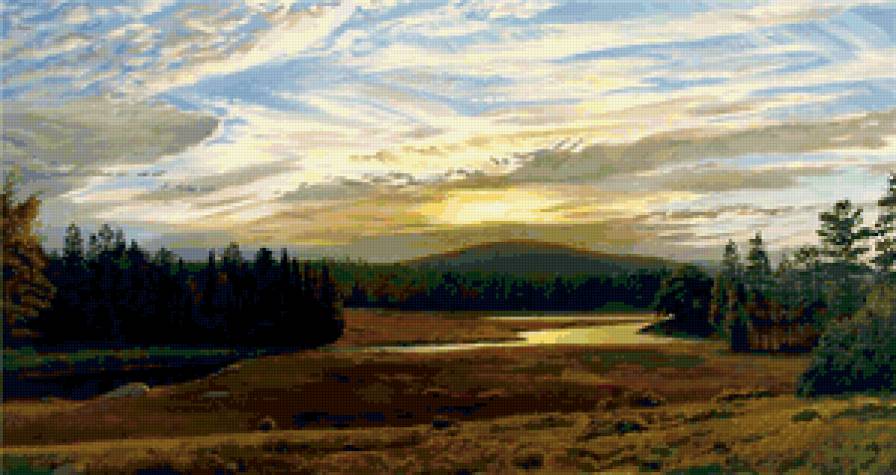 картина - лето, пейзаж, речка - предпросмотр