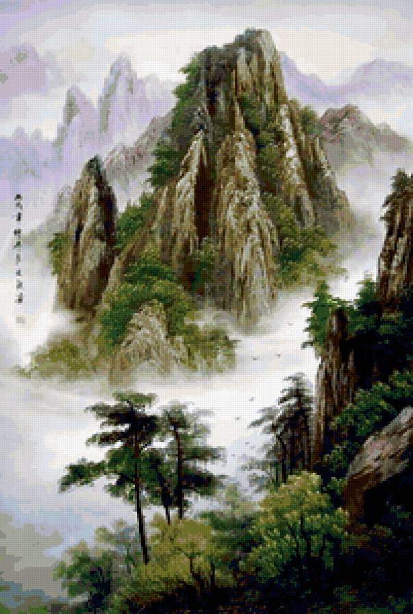 пейзаж - пейзаж, туман, скалы, китай, деревья - предпросмотр