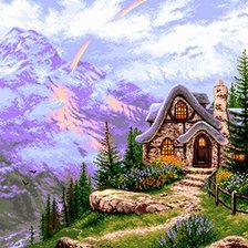 Схема вышивки «домик в горах»
