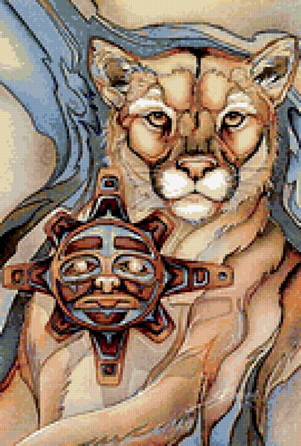 пума - тотем, пума, зверь, индейский - предпросмотр