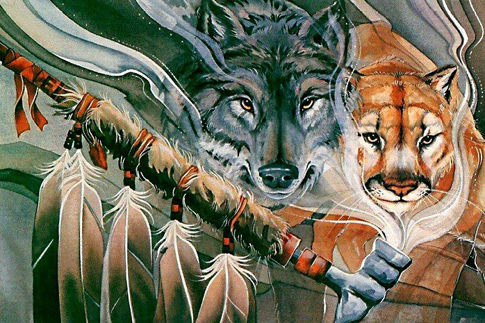 тотем - пума, зверь, индейский, тотем, волк - оригинал
