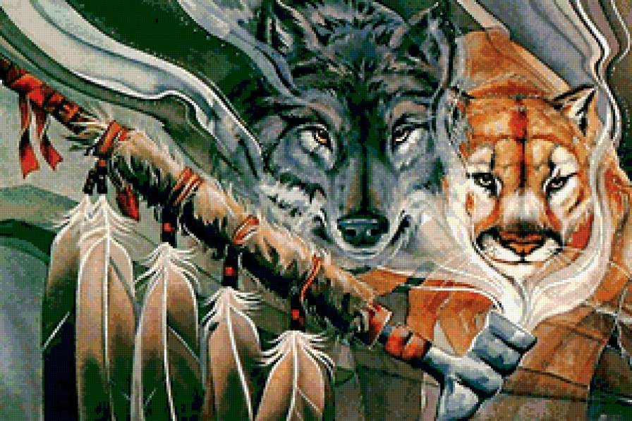 тотем - зверь, пума, тотем, индейский, волк - предпросмотр