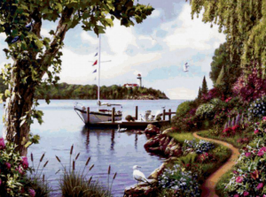 Причал - берег, река, корабль, пейзаж - предпросмотр