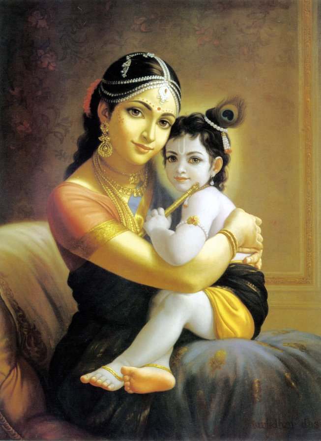 Кришна и Яшода - яшода, индия, боги, кришна - оригинал