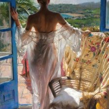 Схема вышивки «Девушка у окна»