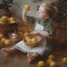 Схема вышивки «девочка, перебирающая лук»