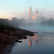 Схема вышивки «храм на берегу озера»