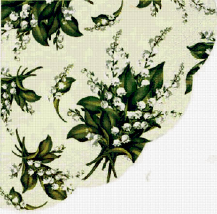 №406023 - скатерть, цветы, подушка, салфетка, ландыши - предпросмотр