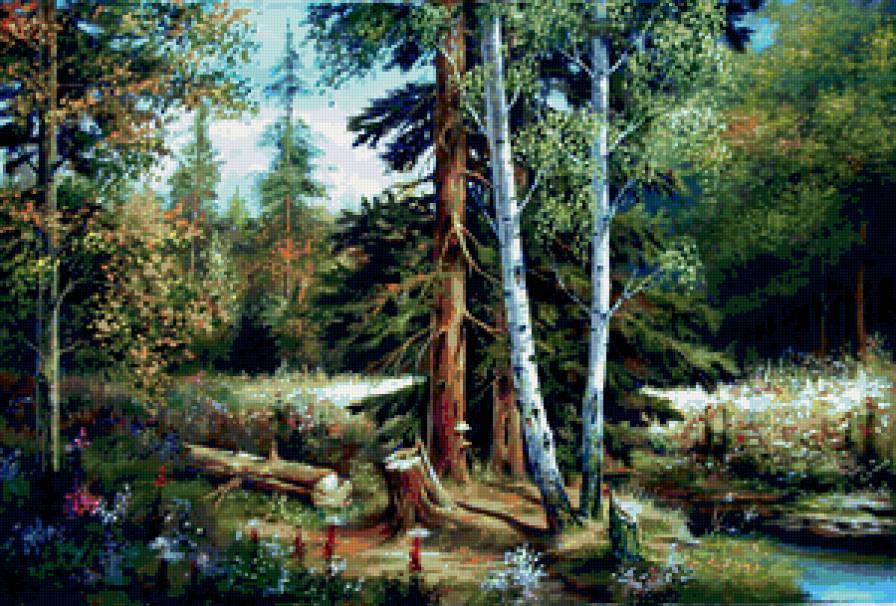 Пейзаж, березы, река, лес - река, пейзаж, лес, березы - предпросмотр