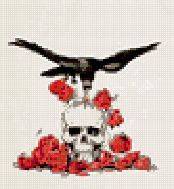 Смерть. - цветы, череп, ворон, кости - предпросмотр