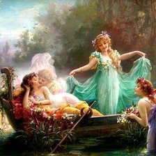 Схема вышивки «девушки в лодке»