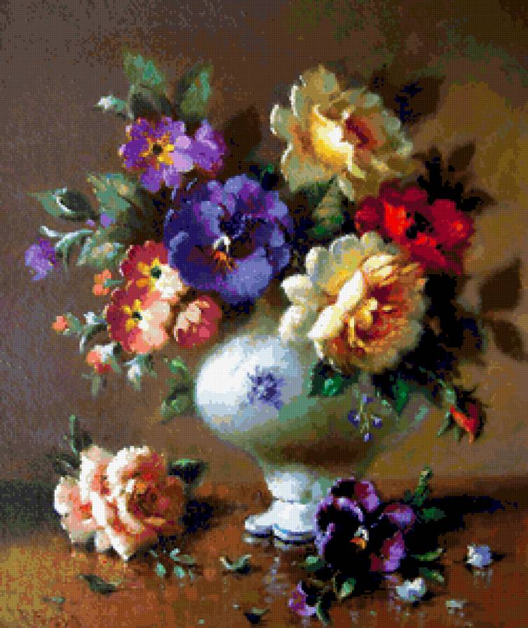 №408017 - букет, фиалки, натюрморт, цветы, живопись - предпросмотр