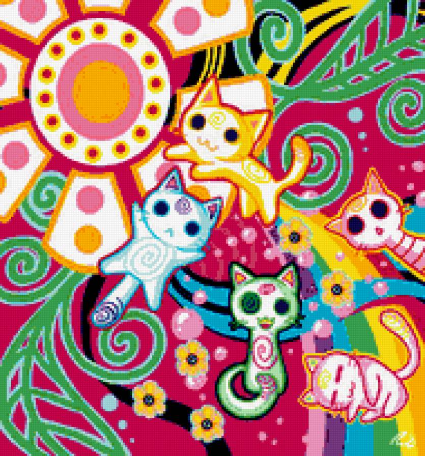 Коты - аниме, коты, психоделия, цвета - предпросмотр