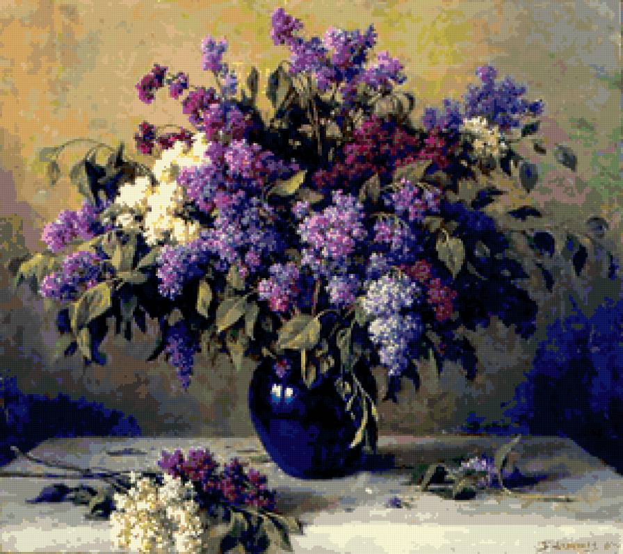 №408591 - живопись, сирень, цветы, натюрморт, букет - предпросмотр