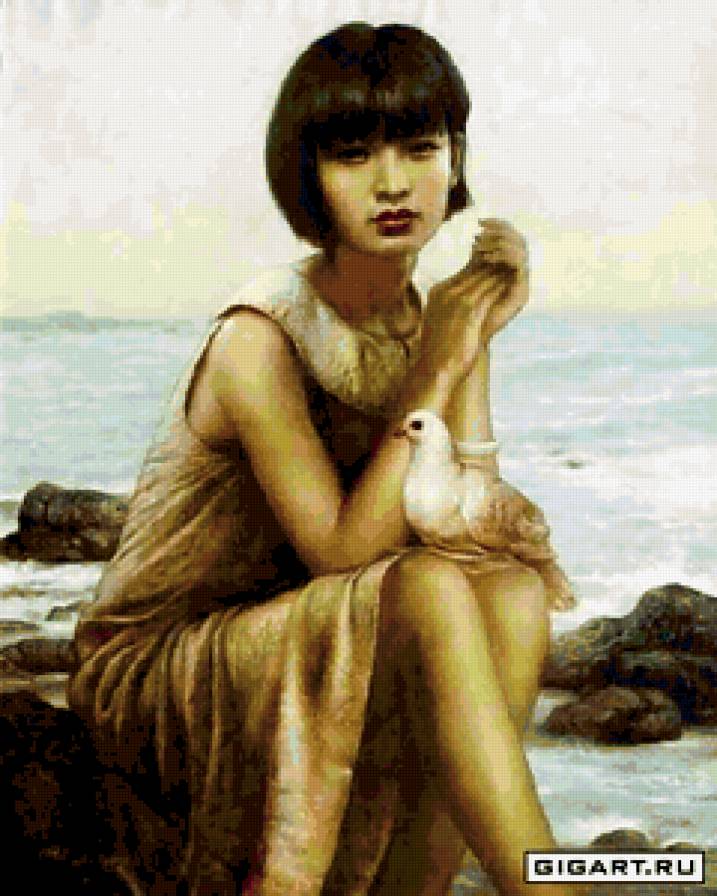 №408608 - девушка, пейзаж, птицы - предпросмотр