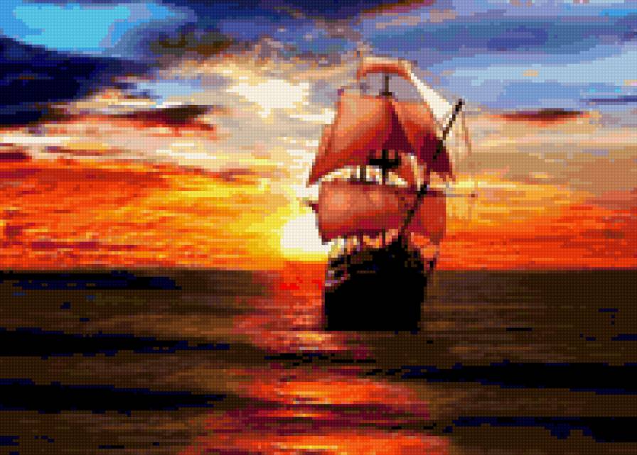 Naplemente a tengeren,vitorlással - vitorlás, tenger, naplemente - предпросмотр