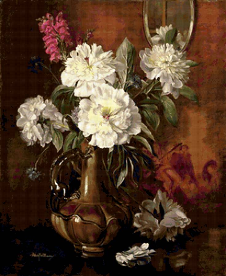 №409120 - натюрморт, albert williams, цветы, пионы, букет, живопись - предпросмотр