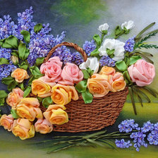 Схема вышивки «розы и сирень в корзине 105цв.»
