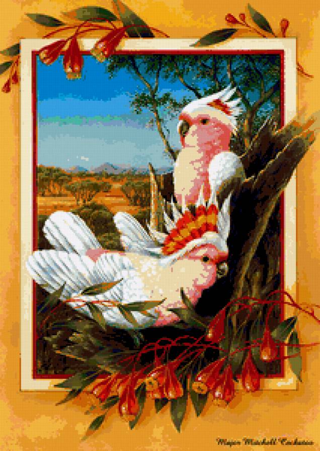 Серия "Птицы" - попугаи, птицы, цветы - предпросмотр