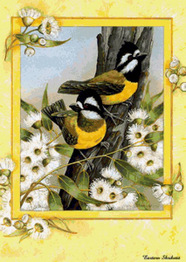 Серия "Птицы" - птицы, цветы - предпросмотр