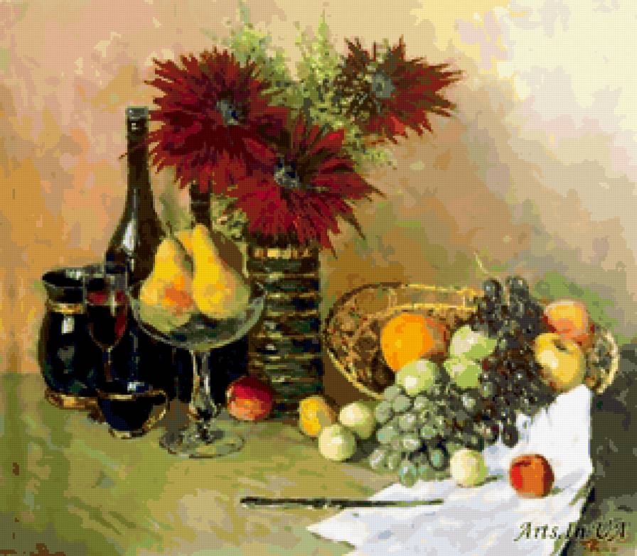 natyurmort s fruktami - букет, виноград, натюрморт, malyh evgeniy, живопись, цветы - предпросмотр