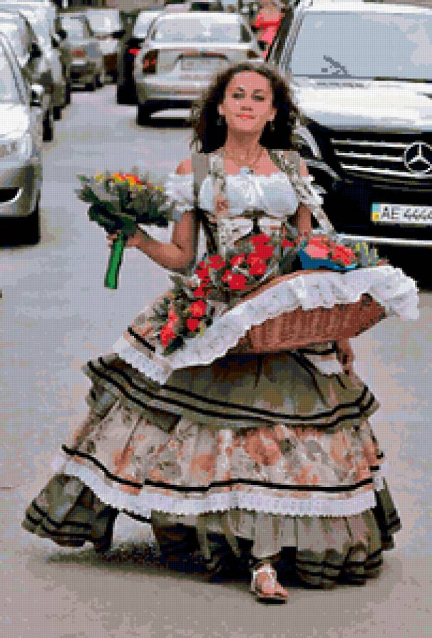 цветочница - букет, корзина, цветочница, цветы, город, девушка - предпросмотр