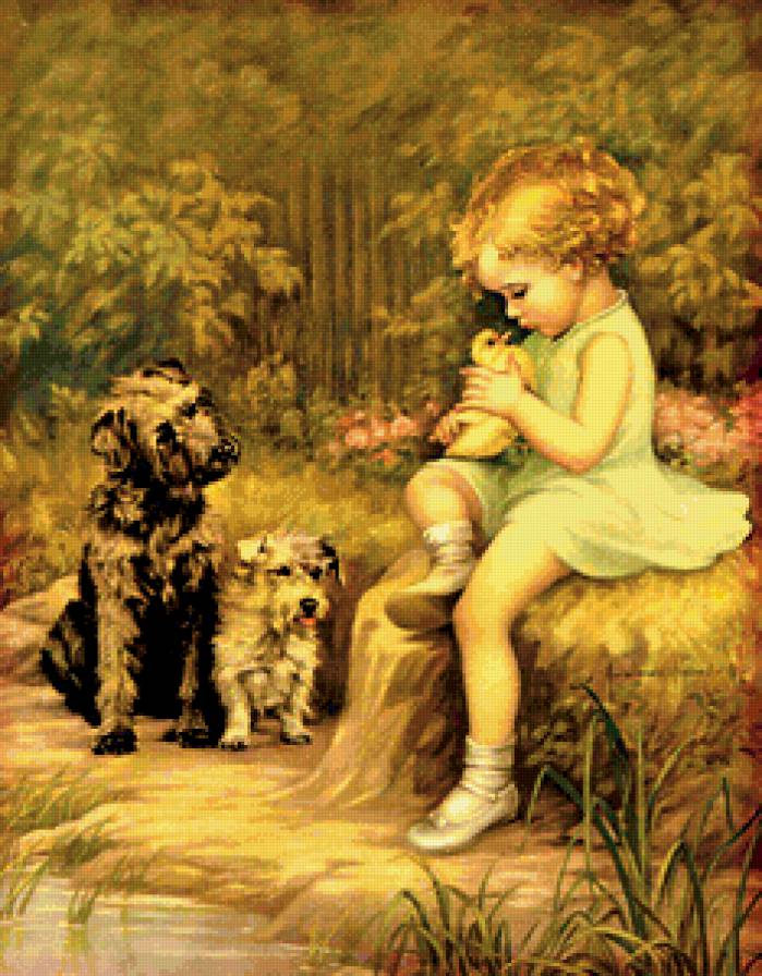 Утенок - животные, собака, девочка, дети, утенок - предпросмотр