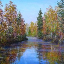 Схема вышивки «Осень на реке»