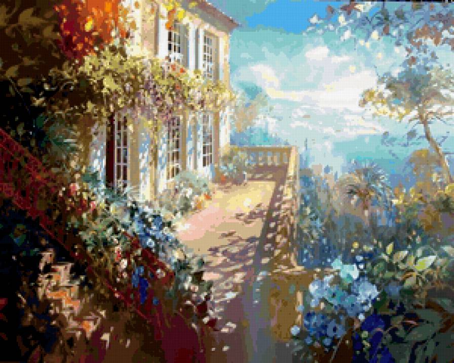 утро в горах - дом, горы, солнце, утро - предпросмотр