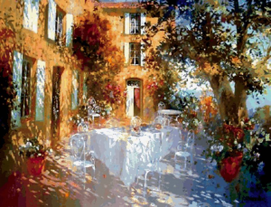 утро - солнце, дом, кафе, утро, пейзаж - предпросмотр