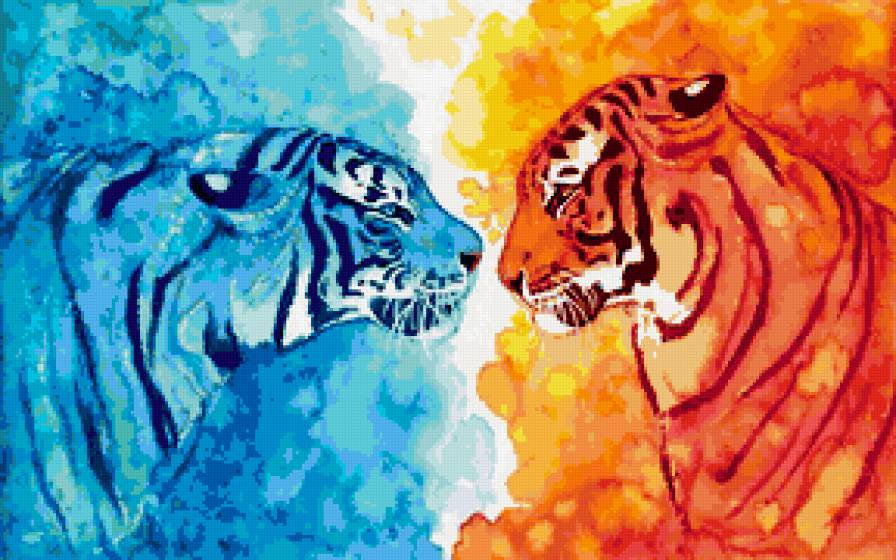 Тигры - огонь и вода, животные, кошки - предпросмотр