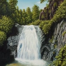 Схема вышивки «Пейзаж, лес, река, горы, водопад»