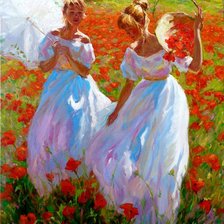 Схема вышивки «Солнце,девушки и маки. Boris Tchoubanoff»