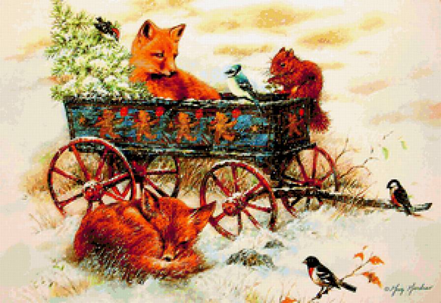 рождество - лисы, животные, рождество, новый год - предпросмотр