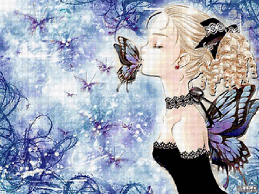 поцелуй - фея, бабочки, поцелуй - предпросмотр