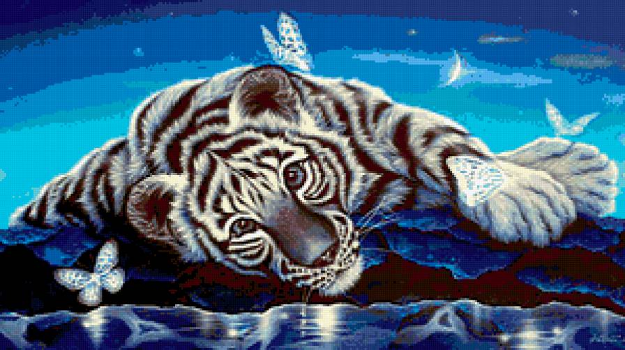 Тигрёнок с бабочками - тигренок, бабочки - предпросмотр