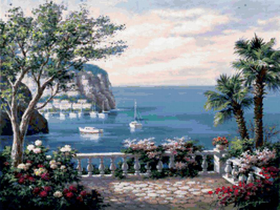 море - цветы, пляж, лето, пейзаж, яхта, море - предпросмотр