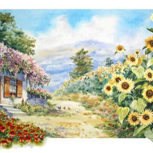 Схема вышивки «Домик в цветах»