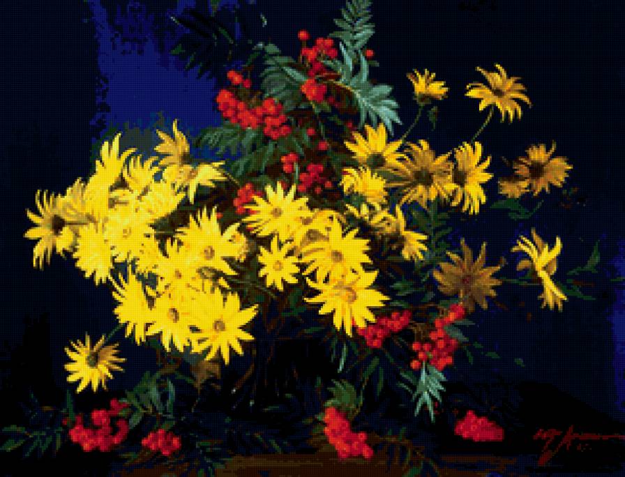 №412726 - цветы, ягоды, натюрморт, букет, живопись - предпросмотр