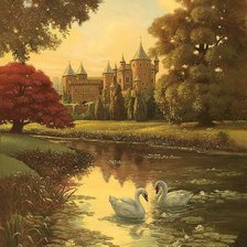 Схема вышивки «Замок с лебедями»