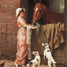 Схема вышивки «девушка с собачками»