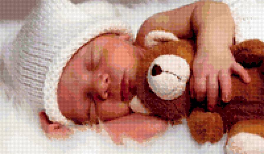 малыш спит - спящий малыш, малыш, ребенок, с игрушкой - предпросмотр