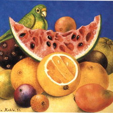 Схема вышивки «Фрукты и попугай»