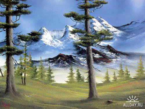 №413269 - деревья, горы, пейзаж, живопись, природа - оригинал