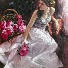 Схема вышивки «Девушка с пионами»