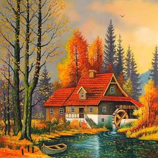 Схема вышивки «Осенняя мельница»